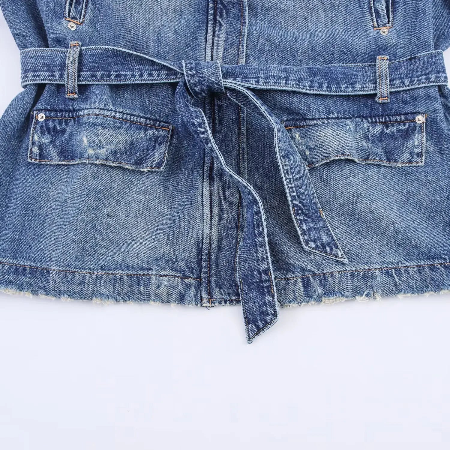 HH Women Denim Pant Sets Turn-Down Collar Long Sleeves Belt Autumn Coats+Pockets Loose High Waist Zipper Hemming Trousers.