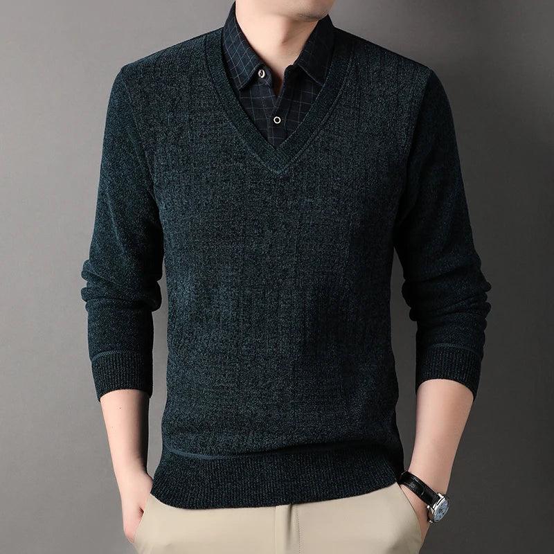 Winter Men Fleece Sweater Thickened Pullover Shirt Collar Sweaters Velvet Clothing Autumn Winter Jumpers Fashion Knitwear.