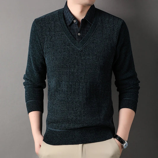 Winter Men Fleece Sweater Thickened Pullover Shirt Collar Sweaters Velvet Clothing Autumn Winter Jumpers Fashion Knitwear.