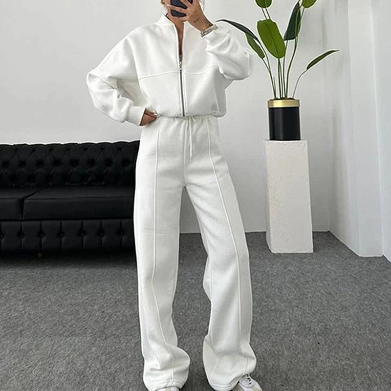 BKLD 2025 Casual Women's Tracksuit Sets Zip-up Loose Cropped Cardigan+Drawstring Sweatpants Solid Fashion Running Street Outfits