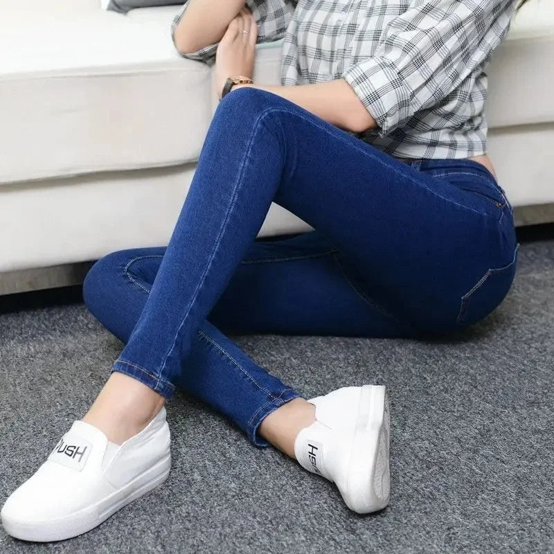 High Waist plus Size Denim Jeans Women's Tight Fit Butt Enhancing Pencil Pants New Arrival Light Blue Casual Long Trousers.