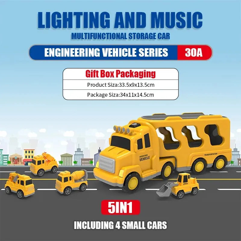 5pcs Kids Toy Construction Vehicles Transport Truck Carrier Toy Truck For Toddler Boys Girls Fire Truck Gift For Boys And Girls.