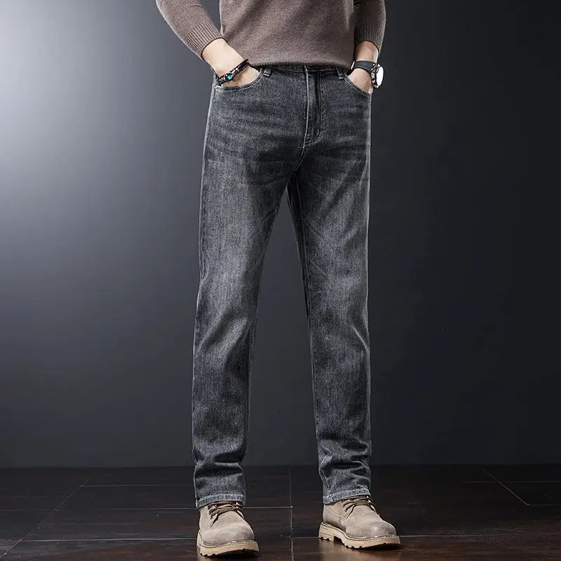 2025 New High Quality Jeans Men Baggy Pants Autumn Straight Cut Loose Solid Denim Pants Streetwear Fashion Pockets Vintage Man.