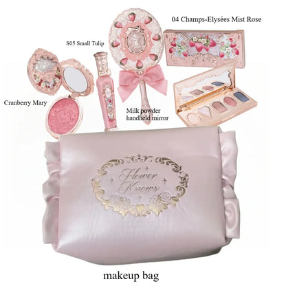 Makeup Set Flower Knows All in One GiftBox Glitter EyeShadow Palette Long Lasting Velvet Lip Cream Matte Blush with Cosmetic Bag.