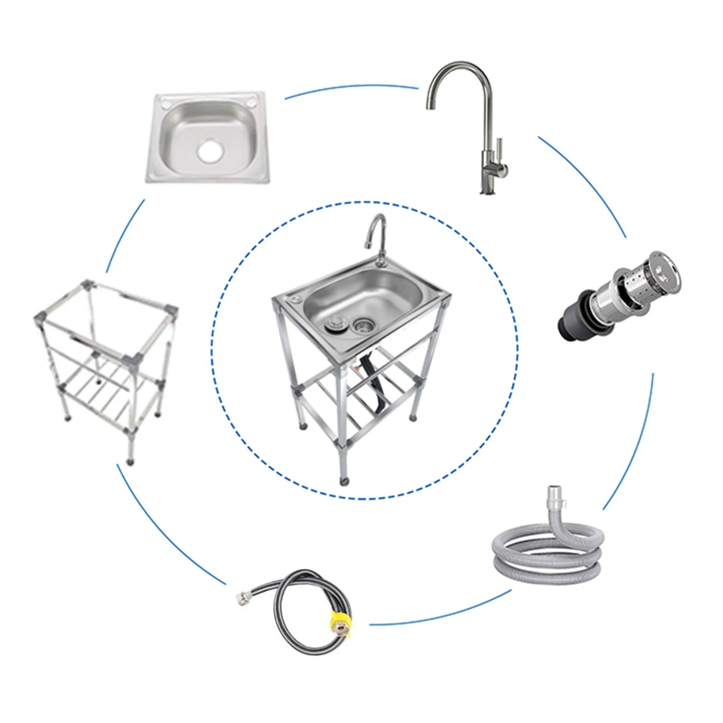 Freistehendes Küchenspülbecken aus Edelstahl mit Kaltwasserhahn – Einzelschüssel-Design, geeignet für Camping, Gärten, Wäsche.