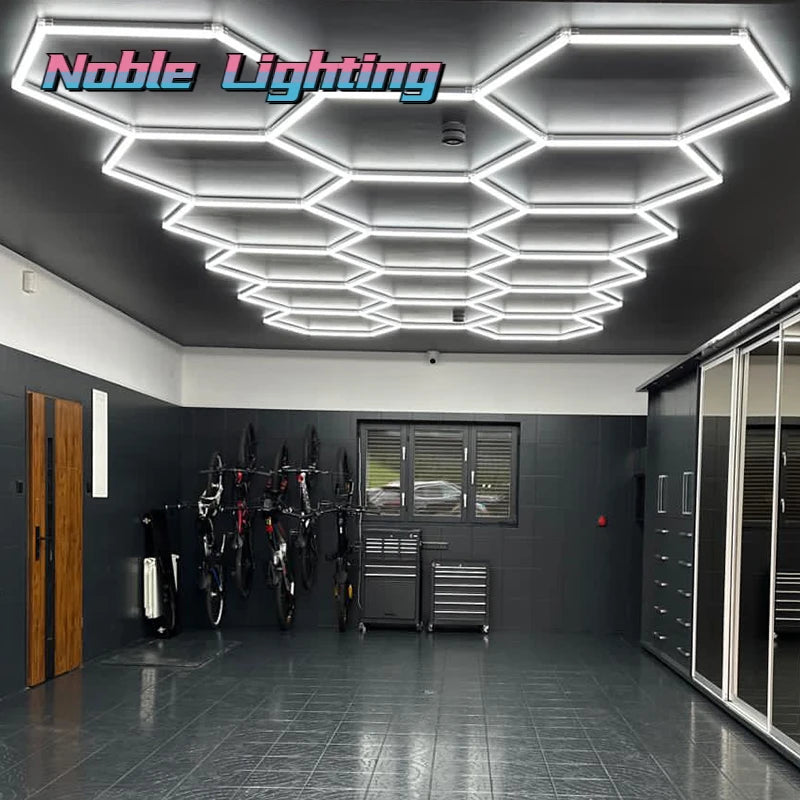 LED Garage Ceiling Hexagon Light Connector Honeycomb Detailing Car Auto Body Repair Wash Station Workshop Tube Light Customized.