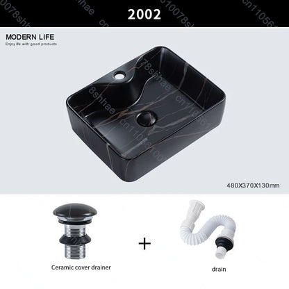 Luxuriöses Vintage-Keramikgefäßwaschbecken für Badezimmer, Waschtisch, Kunstbecken über der Theke, Waschbecken mit Abflusszubehör, Arbeitsplatte