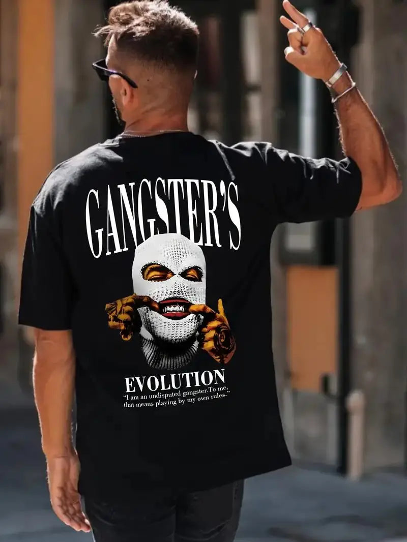 24/25 High-quality American High Street Masked Person Printed T-shirt for Men Oversized Loose Harajuku Short Sleeved Tops.