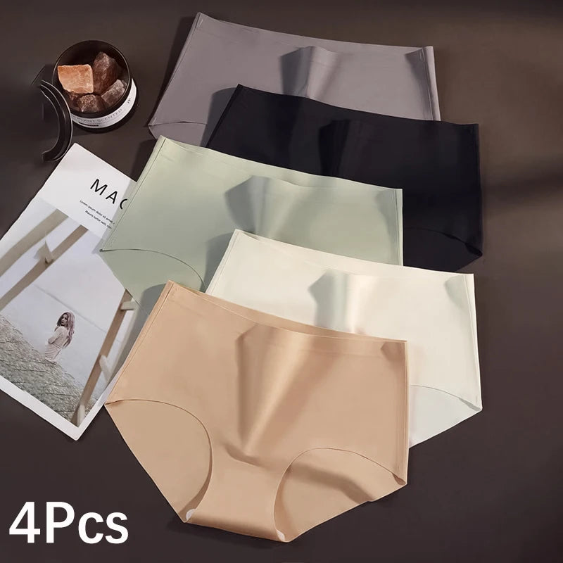 FalllSweet 4PCS Seamless Panties for Woman Ice Silk Underwear Soft Thin Briefs Women's Underpants Fashion Sexy Female Lingerie.