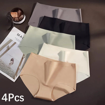 FalllSweet 4PCS Seamless Panties for Woman Ice Silk Underwear Soft Thin Briefs Women's Underpants Fashion Sexy Female Lingerie.