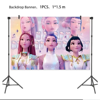 Neue Kpop Dämon Hunter Geburtstag Party Dekoration Geschirr Set Mädchen Luftballons Kuchen Topper Hintergrund Taschen Kinder Party Favor Supplies