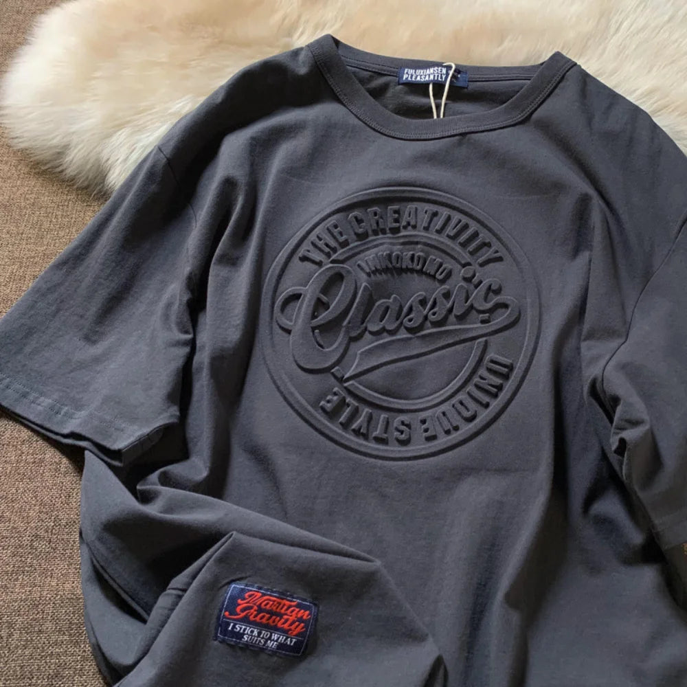 Vintage 3D Print Steel Seal Print Mens Short-sleeved T-Shirt Casual T Shirt Couples T-shirts Women Men's Loose Tees.