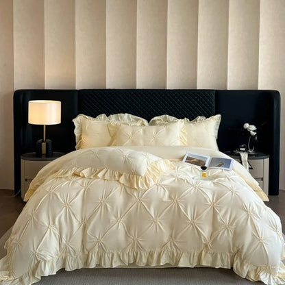 2025 new solid color princess wind-washed cotton skin-friendly cotton twist lace craftsmanship beautiful series four-piece set