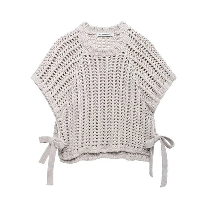 MUJER 2025 Stricken Crop Tops Frau Kurzarm Pullover Gestrickte Kurze Pullover für Frauen Gebunden Strickwaren Mode Damen Pullover