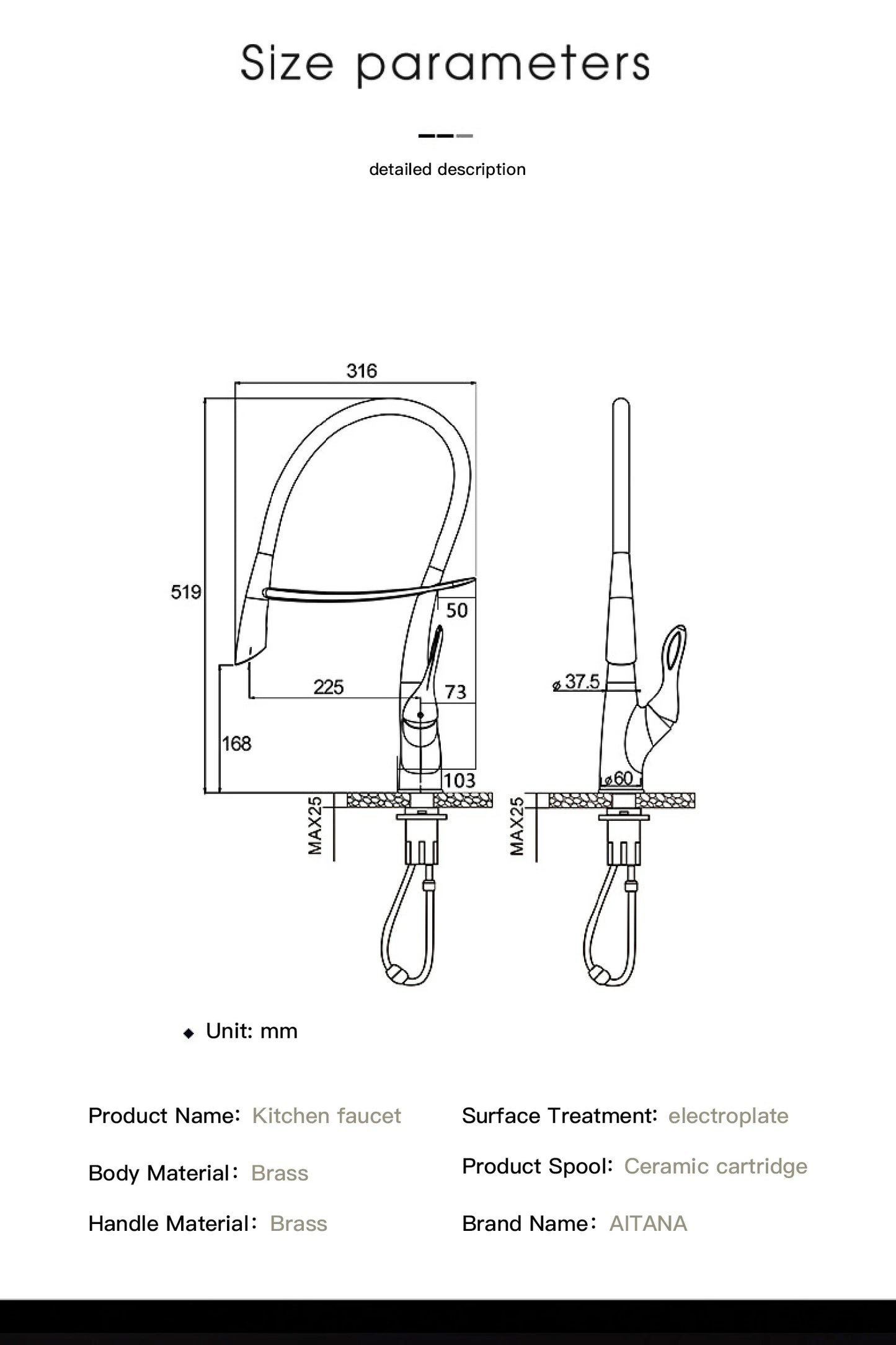 Moderner Luxus-Küchenarmatur aus schwarzem Messing, ausziehbares magnetisches Saugdesign, Einhebelmischer für heißes und kaltes Wasser mit 2 Funktionen
