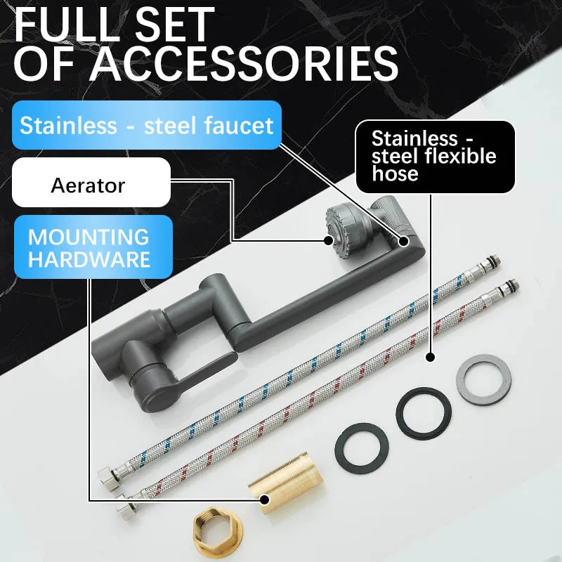 Basin Faucet 360° Rotate Bathroom Sink Mixer Cold Hot Tap Height Adjusted Multi Function Nozzle