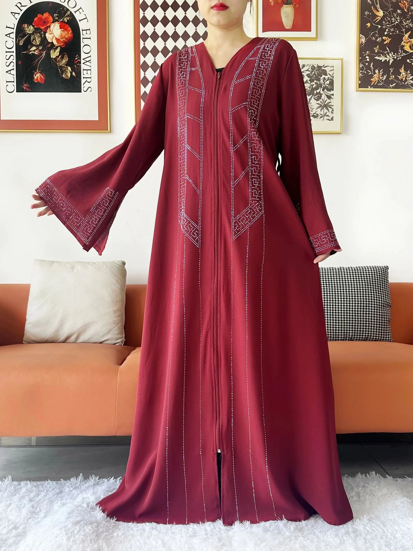 New Women Elegant Dress Chiffon Open Abaya with Zipper Muslim Women Dress Islamic Clothing Cardigan Abaya Women Muslim Dress