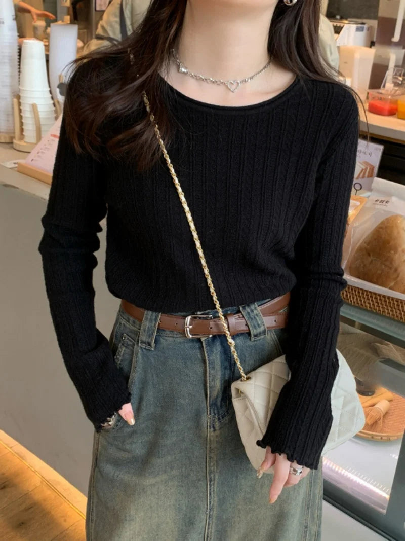 2025 neue Herbst Frühling Pullover Mode Frauen Gestrickte Dünne Lange Hülse O-ansatz Jumper Casual Büro Dame Pendeln Pullover Top.