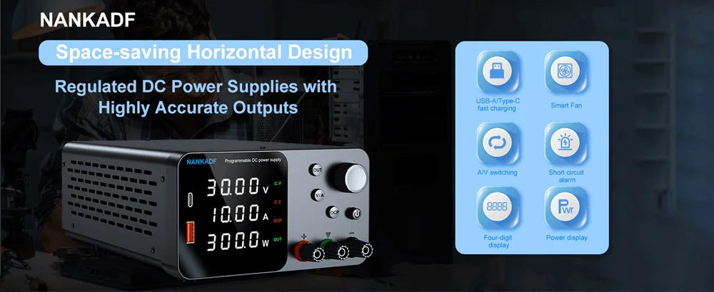 NANKADF Lab Bench Power Supply 30V 10A Switching Power Supply Unit 30V 5A  Adjustable Source 60V 5A Voltage Stabilizer 120V 3A.