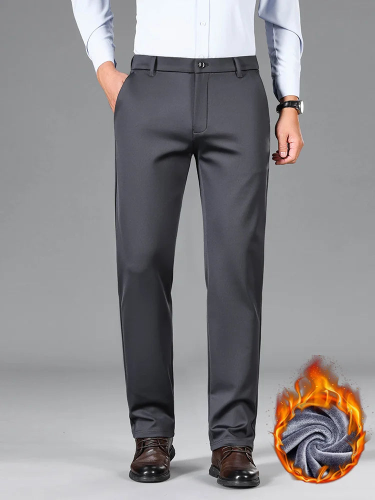 Winter Warm Fleece Thicken Suit Pants Men Straight Business Work Thick Flocking Plush Long Formal Trousers Male Plus Size 29-40.