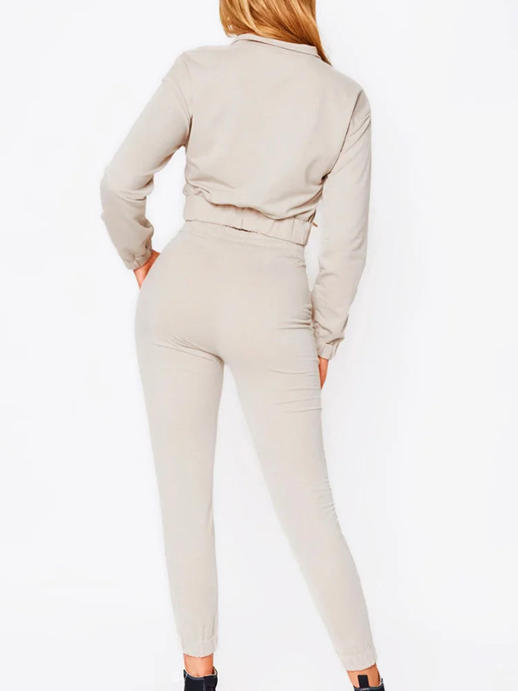 Two Pieces Matching Sets, Women Autumn Winter Long Sleeve Stand Collar Coats Outfit, Elastic Waist Pencil Pants Loungewear Suits.