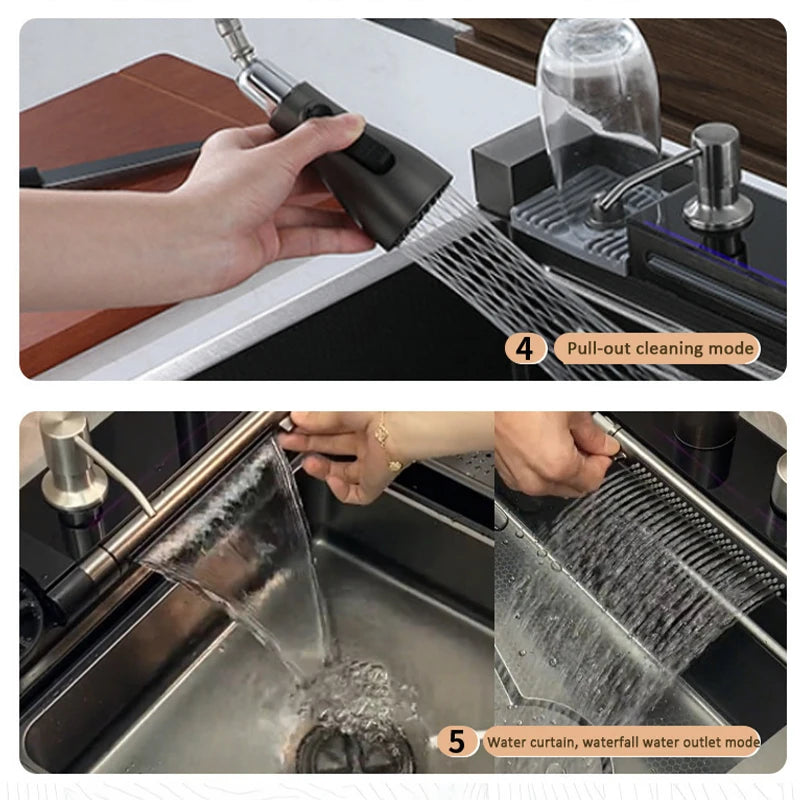 Blue Whale Dragon Rain Digital Display Large Single Sink Faucet with Integrated Multifunctional Atmosphere Light