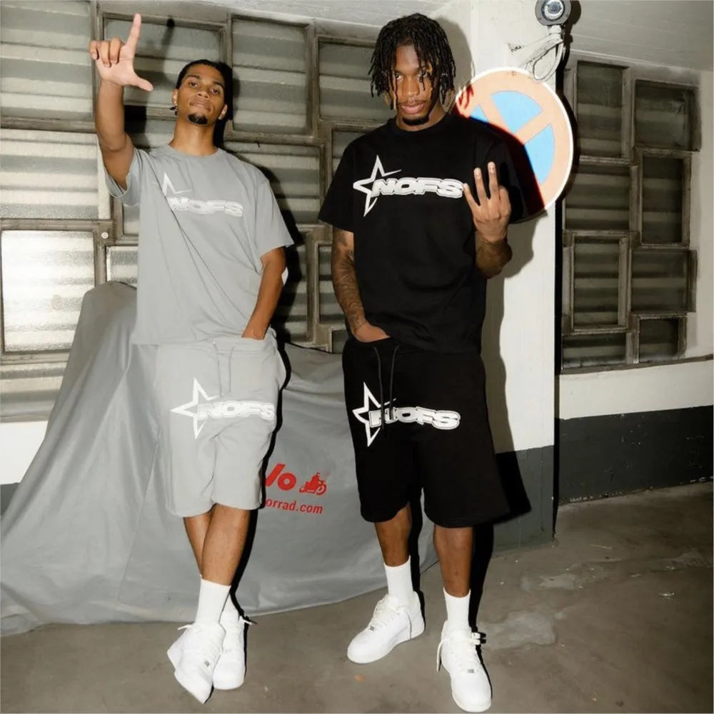 Y2K T-shirt Short Kpop Street Fashion Print Unisex Short Sleeve Tops Casual Loose Drawstring Shorts Pant Women Men Clothing Tees.