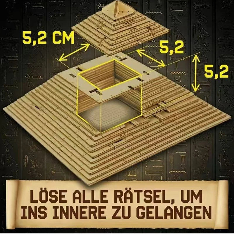 Unique Gifts Wooden Pyramid Puzzle Box With Hidden Compartment Brain Teaser For Adults Kids IQ Challenge Mind Games.