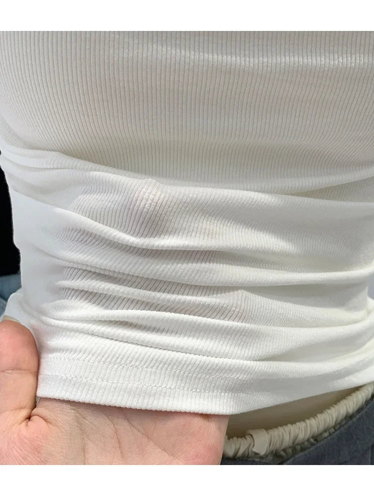 Off-The-Shoulder Long Sleeve T-Shirt Women's Early Autumn New Slimming Design Korean Style Sweet And Spicy Fashion Tops