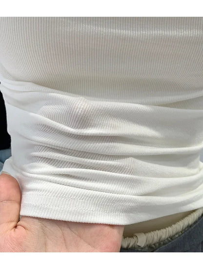 Off-The-Shoulder Long Sleeve T-Shirt Women's Early Autumn New Slimming Design Korean Style Sweet And Spicy Fashion Tops