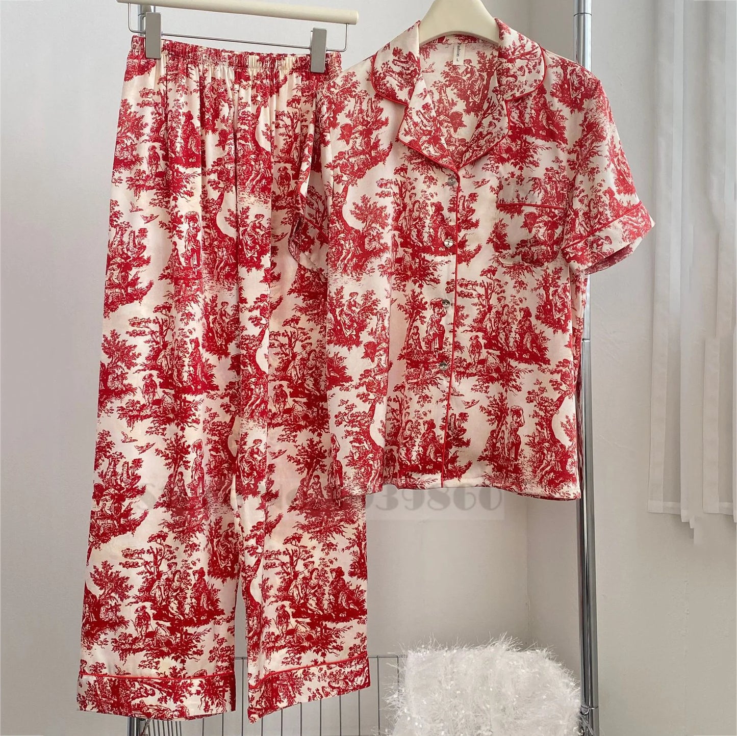 Mode Druck Blume 2PCS Pyjamas Set Frauen Nachtwäsche Frühling Sommer Hosen Anzüge Lounge Tragen Lose Satin Homewear Pijamas Anzug.