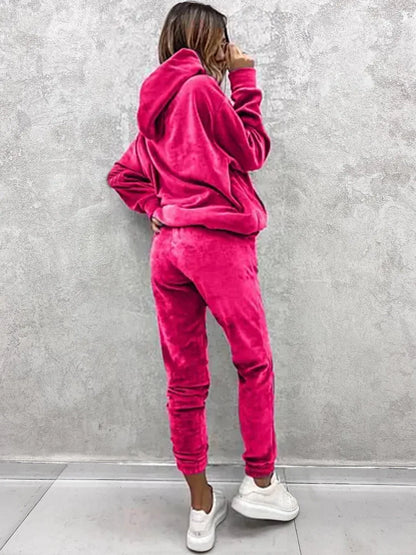 Autumn Winter Velvet Tracksuit Set Elegant Soft Pocket Pullover Top Female Loose Sweatsuit Pants Suit 2024 Two Piece Set Outfits