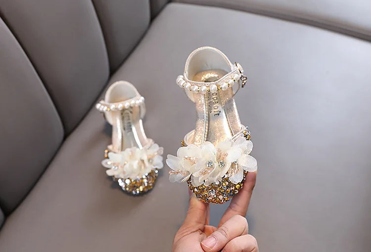 Fashion Children's Sandals 2024 Spring Summer Shining Flowers Sweet Girl Princess Shoes Dance Performance Kids Sandals J191.