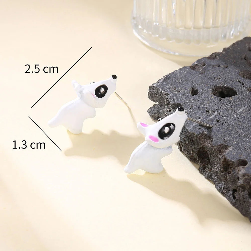 2023 New Fashion Cute Animal Stud Earrings Women Cartoon Small Black Cat Bear Shark Dinosaur Earring Ear Stud Girl Funny Jewelry