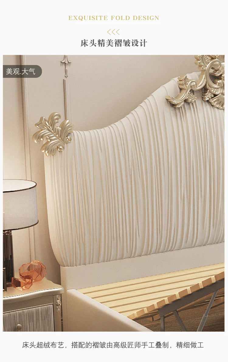 Klassisches europäisches Bett, Doppelbett, King-Size-Bett, Kopfteil, hochwertiges Bett, Twin, kreieren Sie das Hauptschlafzimmer, Cama De Casal, Wohnmöbel