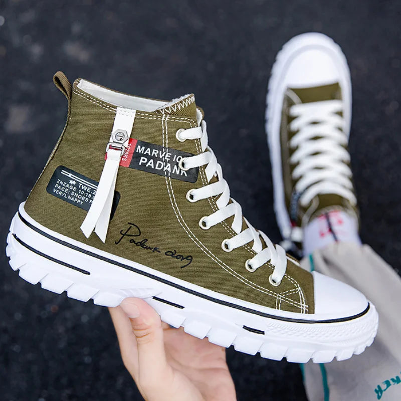 Men's Canvas Shoes High Top Sneakers Breathable Platform Casual Shoes Lace-up Flats Men Non-slip Vulcanize Shoes Tenis Masculino.