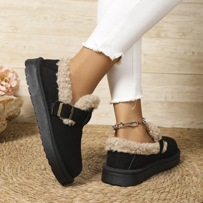 New 2025 Winter Women's Boots Plush Fashion Retro Bean Shoes Cotton Women's Flat Sole Slippers Platform Women Boots.