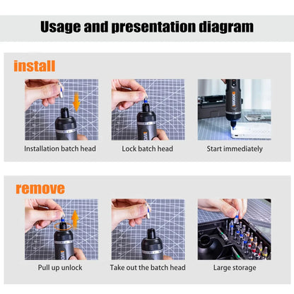 Worx WX242 Elektroschrauber-Set, intelligenter Akku-Bohrschrauber, Schraubendreher, USB-Ladegriff, 30-teiliges Set, Elektroschrauber
