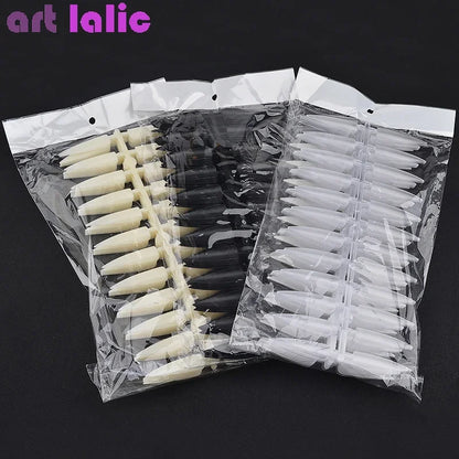 240Pcs Nail Art Set Clear Natural Full Cover Oval Sharp End Stiletto Long False Nails Tips for Artificial Manicure in Salon.