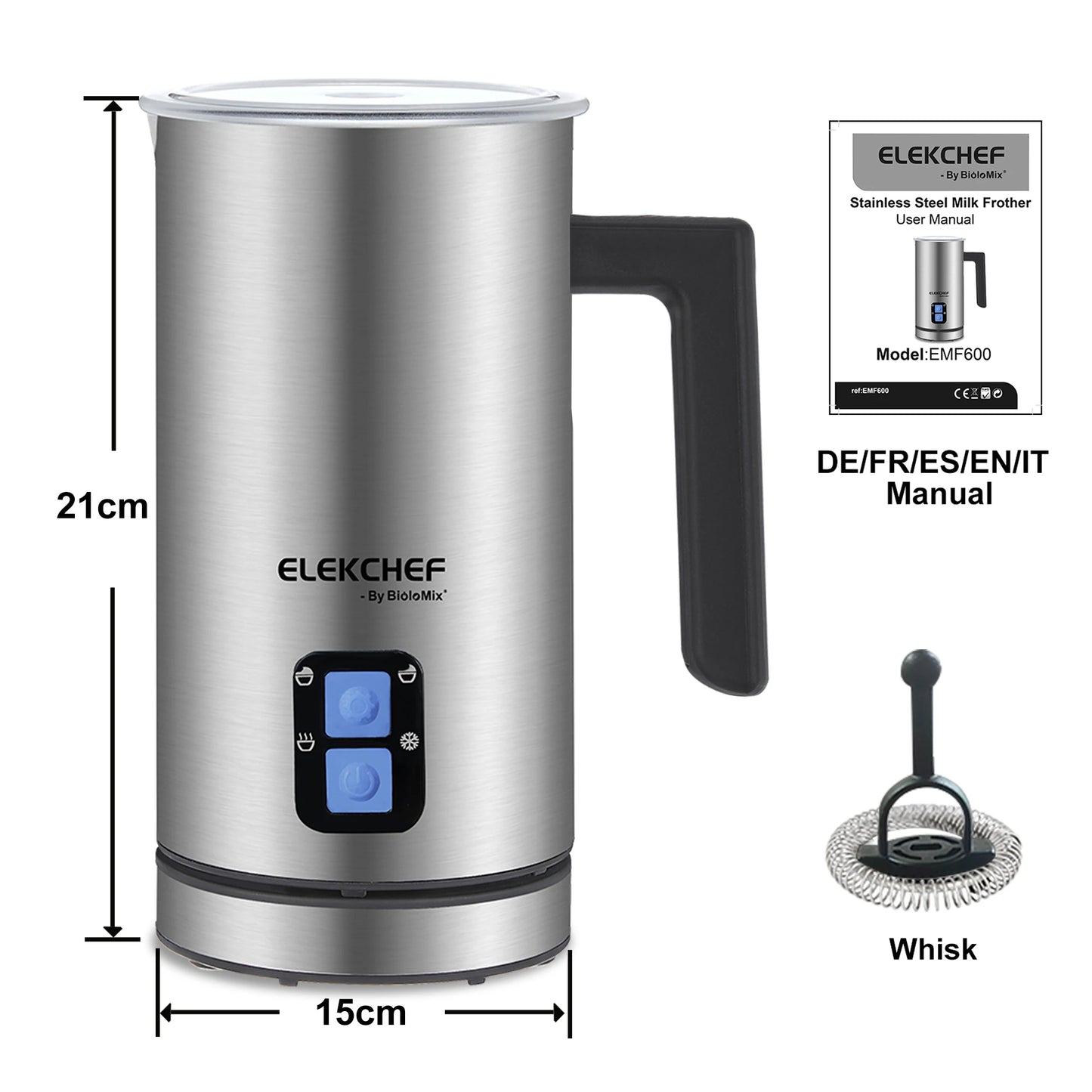 BioloMix Upgraded 4 in 1 Coffee Milk Frother Frothing Foamer Automatic Milk Warmer Cold/Hot Latte Cappuccino Chocolate.