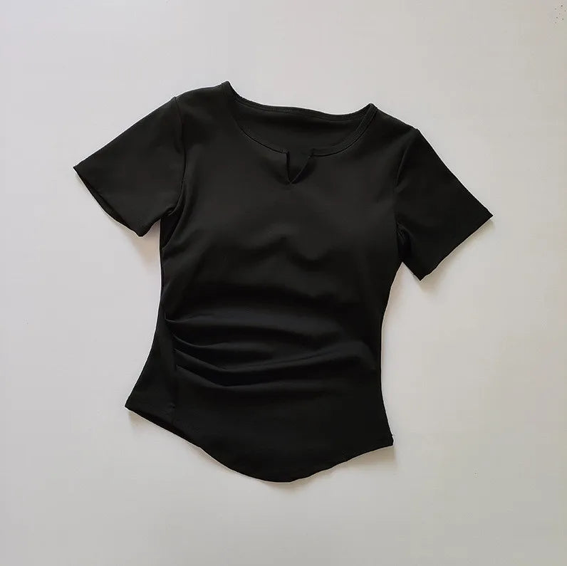 Women's  Sports Shirts Yoga Short-sleeved T-shirt Padded Tight Training T-Shirt Breathable Quick-dry Running T-Shirt Fitness Top.