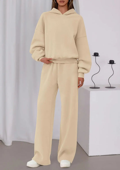 Sport Stil Lose Anzug Herbst Winter Vielseitige frauen Lange-ärmeln Pullover Sweatshirt Sport Breite bein Hosen Zwei-stück Set