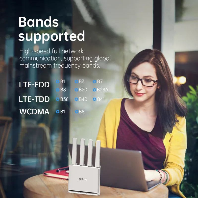 Plery 4G LTE Router 300Mbps WiFi6 Router Plug And Play 2.4G 3 RJ45 Ports 5000mAH Battery Backup For Home/Office/Travel.
