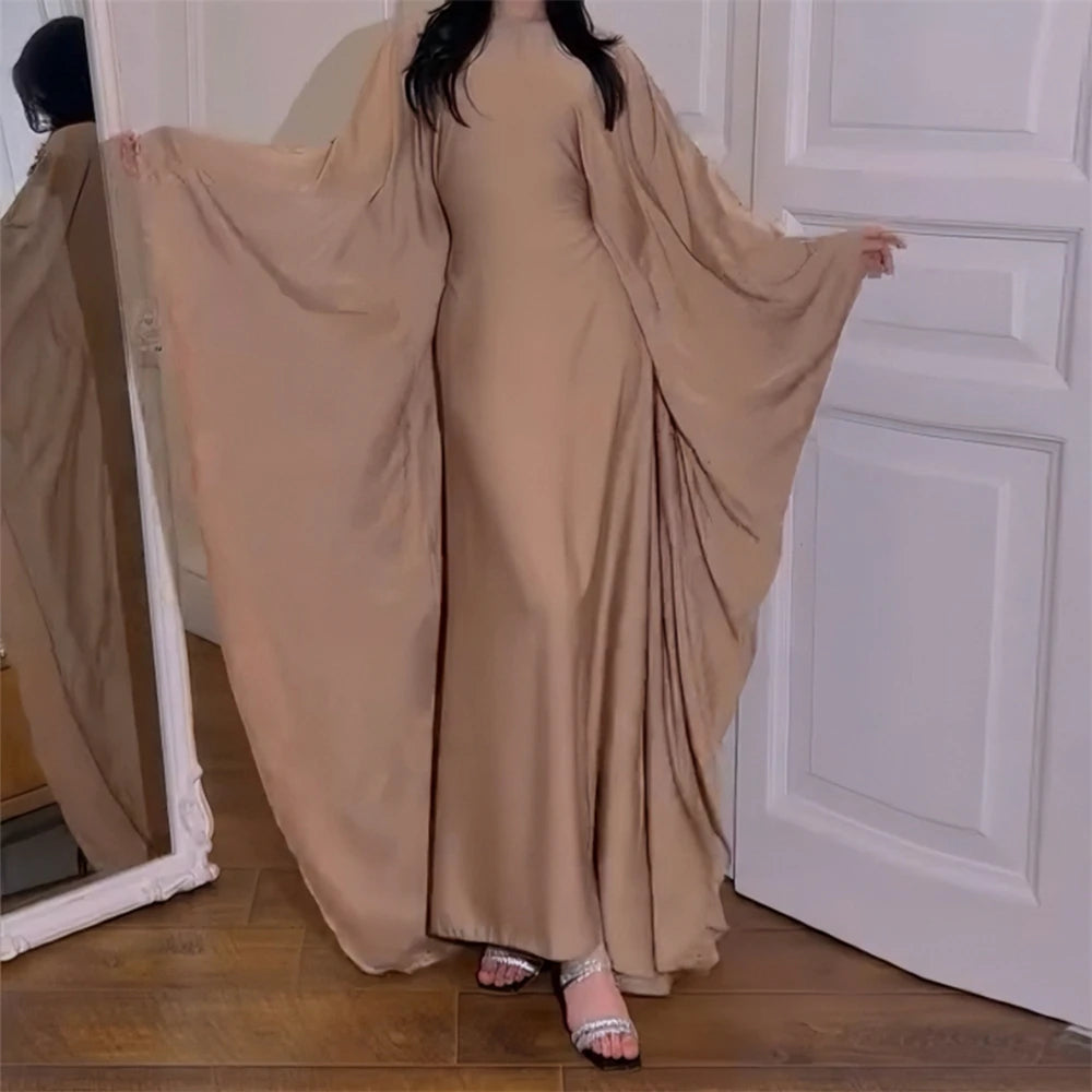 Eid glänzende Fledermaus Satin Abaya Dubai Luxus muslimische Abayas für Frauen Maxi Kaftan Kleid islamische Kleidung Kaftan Marocain Femme