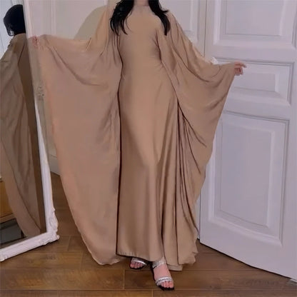 Eid glänzende Fledermaus Satin Abaya Dubai Luxus muslimische Abayas für Frauen Maxi Kaftan Kleid islamische Kleidung Kaftan Marocain Femme
