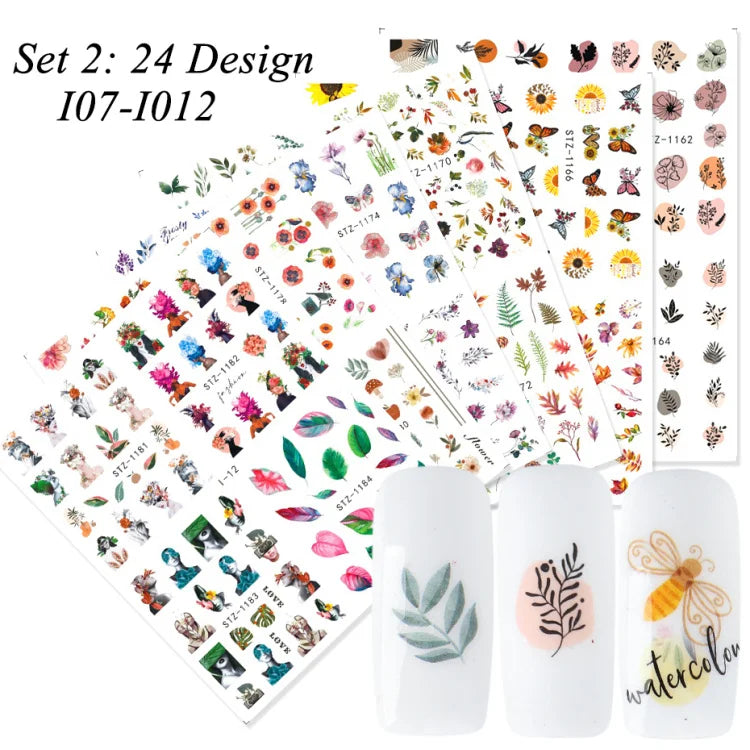 1Set Watercolor Xmas Flower Sticker Nail Decal Set Flamingo Letter Design Gel Manicure Decor Water Slider Foil CHSTZ683-706-1.