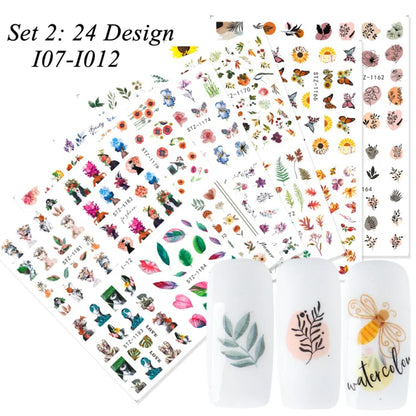1Set Watercolor Xmas Flower Sticker Nail Decal Set Flamingo Letter Design Gel Manicure Decor Water Slider Foil CHSTZ683-706-1.