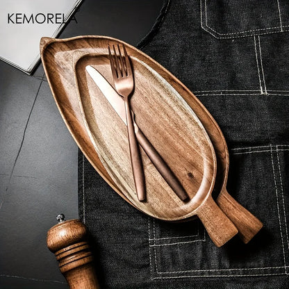 KEMORELA 1PCS Serving Wooden Tray Restaurant Western Food Plate Japanese Creative Breakfast Wooden Plate Sushi Dessert Fruit.