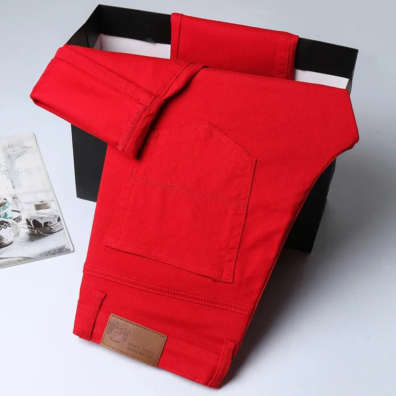 98% Cotton 4 Colors Stretchy Jeans Men's Mid-waist Straight Pencil Denim Trousers Brand Clothing Personality Fashion Male Pants.