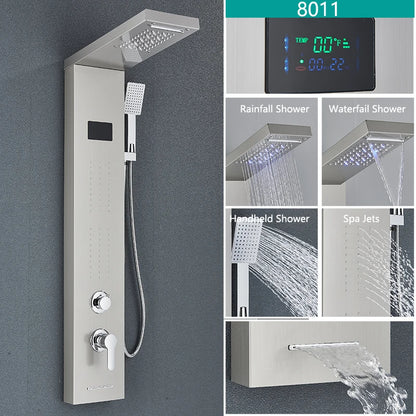 Bathroom LED Light Rain Waterfall Shower Panel Faucet Body Massage Jets Shower Faucet Stainless Steel Tub Spout Shower Column